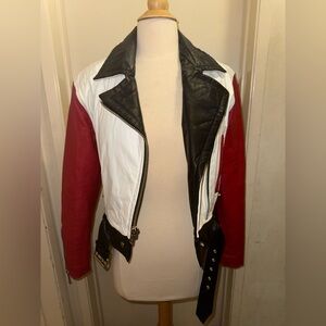 Chia vintage colorblock Red, White, and Black Leather Jacket